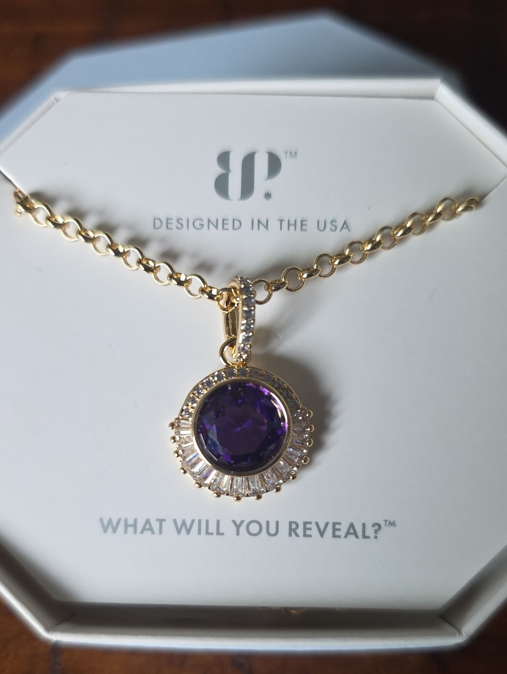 bp Gold-Tone Necklace with Purple Center Stone